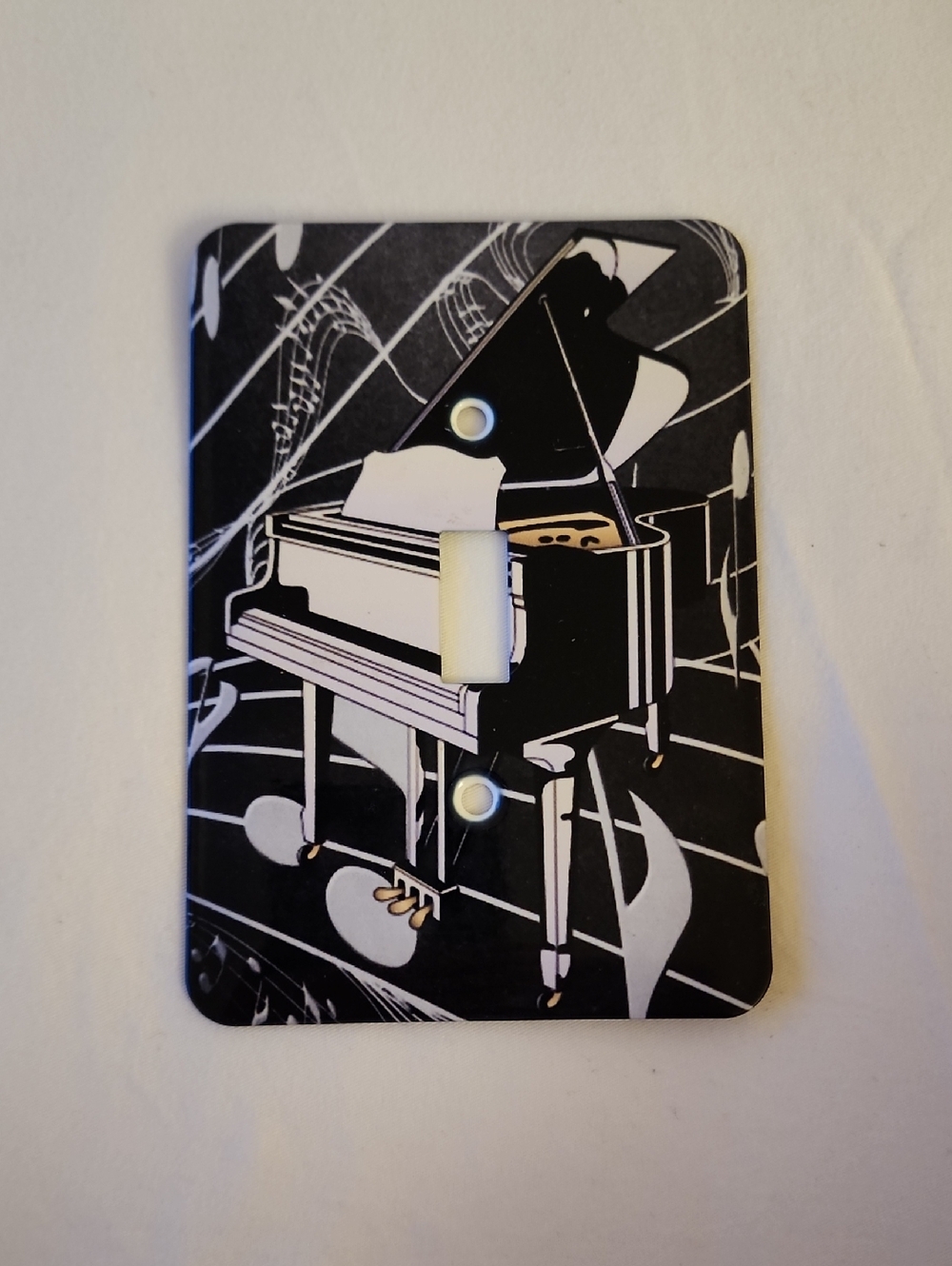 Piano & Music Notes Single Toggle Light Switch Cover - Black & White Metal